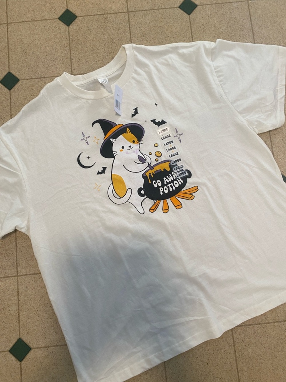 Unisex NWT Graphic Tee with Witch Cat Cauldron